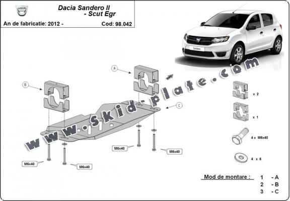 Steel skid plate for Stop&Go system, EGR  Dacia Sandero 2