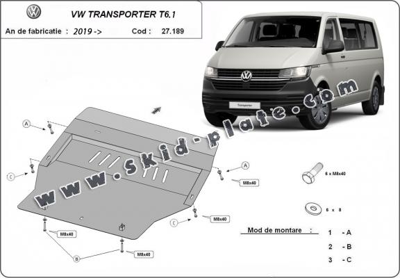 Steel skid plate for Volkswagen Transporter T6.1