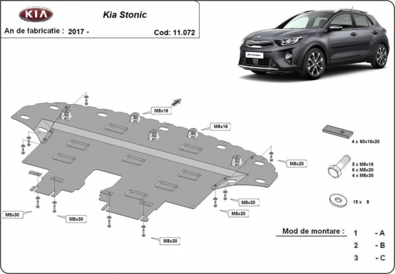 Steel skid plate for Kia Stonic