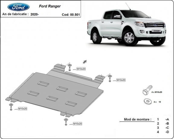 Steel gearbox skid plate for Ford Ranger