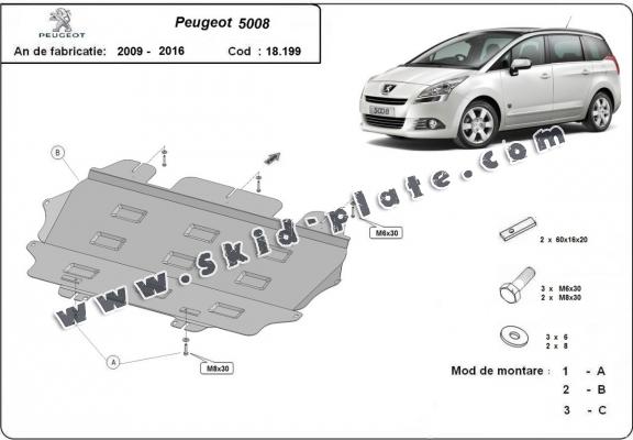 Steel skid plate for the protection of the engine and the gearbox for Peugeot 5008