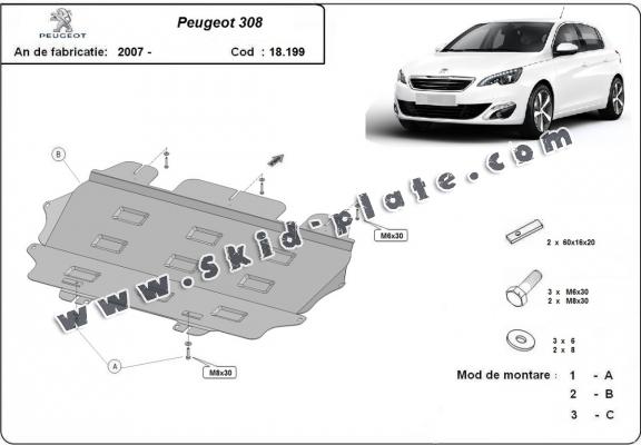 Steel skid plate for Peugeot 308