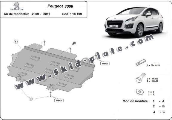 Steel skid plate for the protection of the engine and the gearbox for Peugeot 3008