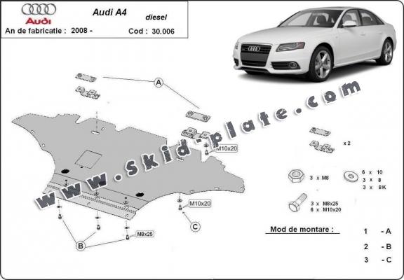 Steel skid plate for Audi A4 B8 All Road, diesel