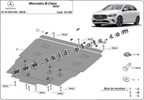 Steel skid plate for Mercedes B-Class W247