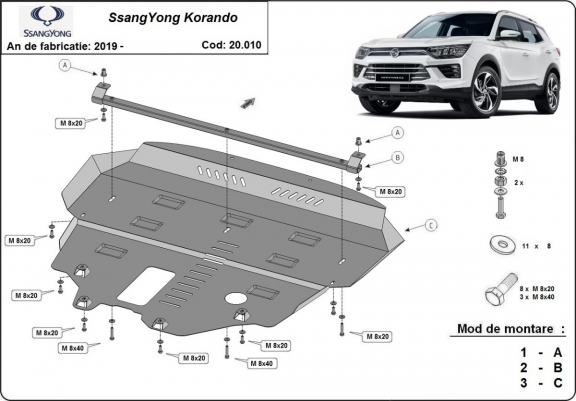 Steel skid plate for SsangYong Korando