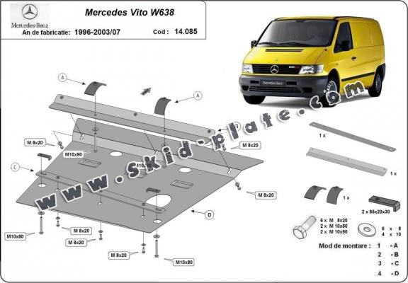 Steel skid plate for the protection of the engine and the gearbox for Mercedes Vito