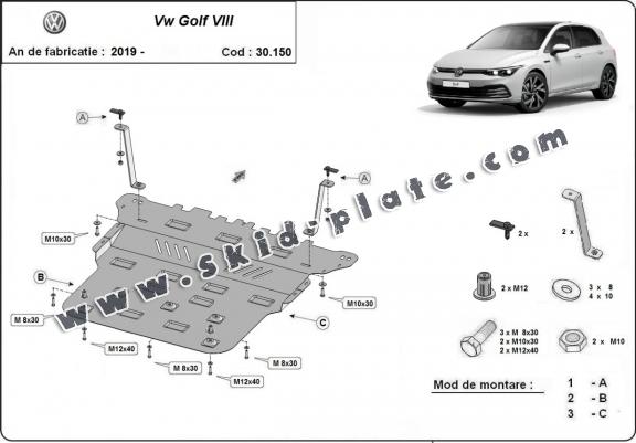 Steel skid plate for VW Golf  8