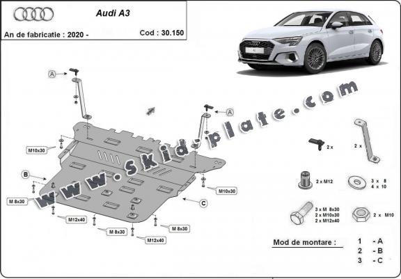 Steel skid plate for Audi A3