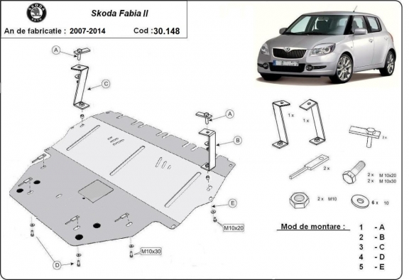 Steel skid plate for Skoda Fabia 2 Diesel