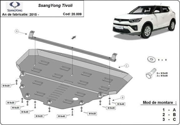 Steel skid plate for SsangYong Tivoli