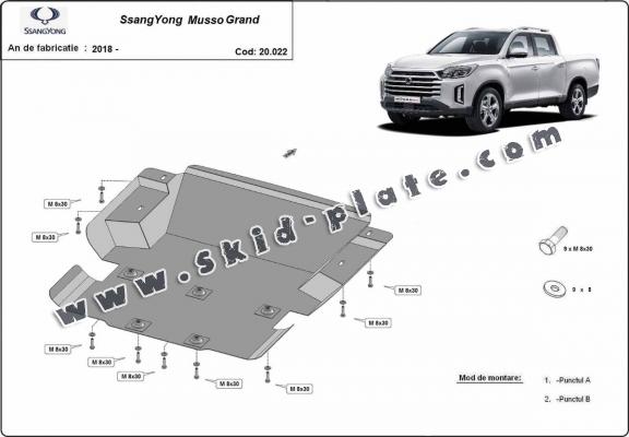 Steel skid plate for Ssangyong Musso Grand