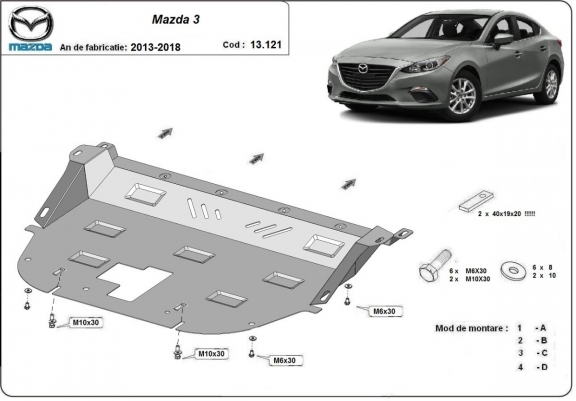 Steel skid plate for Mazda 3