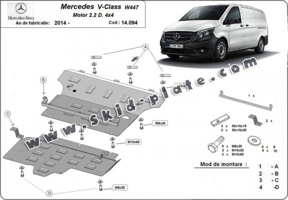 Steel skid plate for Mercedes V-Class W447, 2.2 D, 4x4