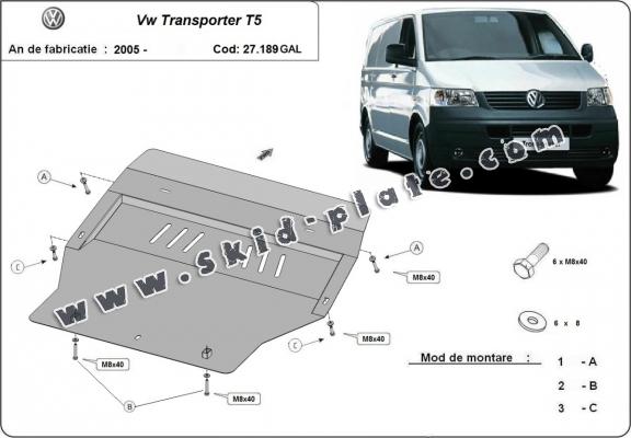 Galvanized steel skid plate for Volkswagen Transporter T5