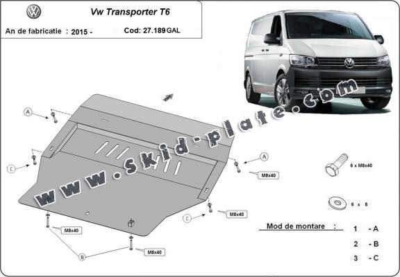Galvanized steel skid plate for Volkswagen Transporter T6