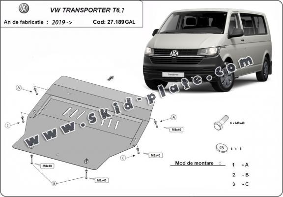 Galvanized steel skid plate for Volkswagen Transporter T6.1