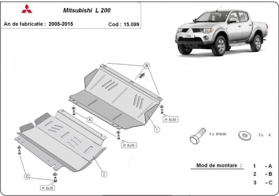 Steel skid plate for the protection of the engine and the radiator for Mitsubishi L 200