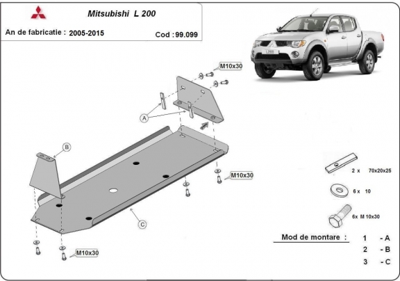 Steel fuel tank skid plate  for Mitsubishi L 200