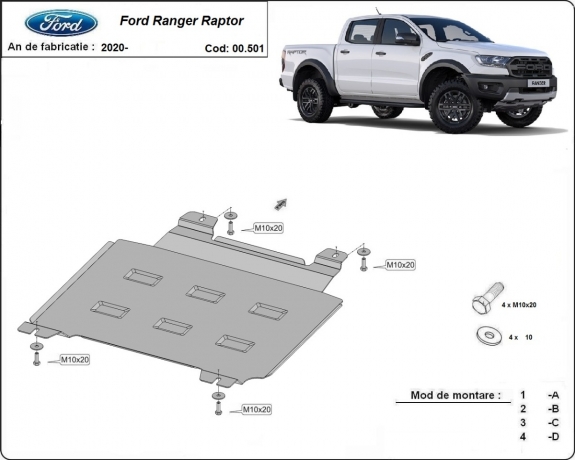 Steel gearbox skid plate for Ford Ranger Raptor