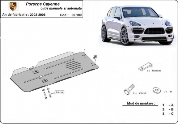 Steel manual and automatic gearbox skid plate for Porsche Cayenne