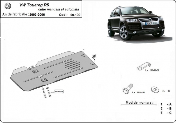 Steel manual and automatic gearbox skid plate for VW Touareg 7L