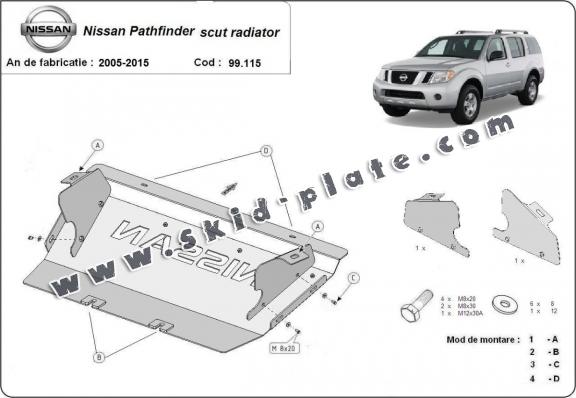 Steel radiator skid plate for Nissan Pathfinder