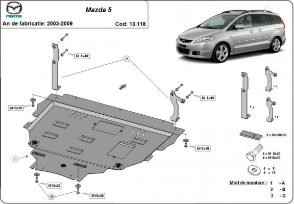 Steel skid plate for Mazda 5