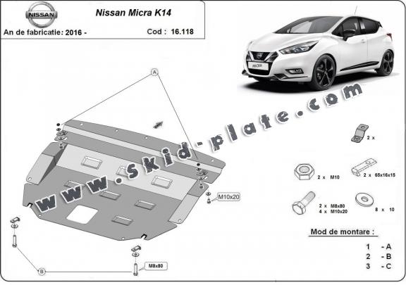 Steel skid plate for Nissan Micra