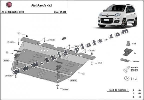 Steel skid plate for Fiat Panda 4x2