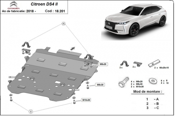 Steel skid plate for Citroen DS4 II