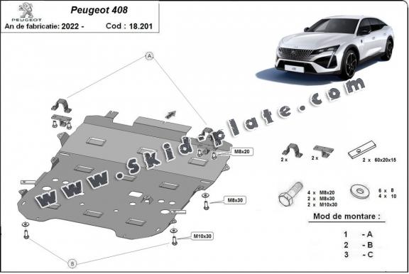 Steel skid plate for Peugeot 408