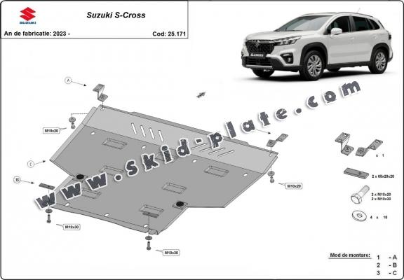 Steel skid plate for the protection of the engine and the gearbox for Suzuki S-Cross