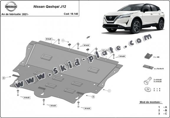 Steel skid plate for Nissan Qashqai J12