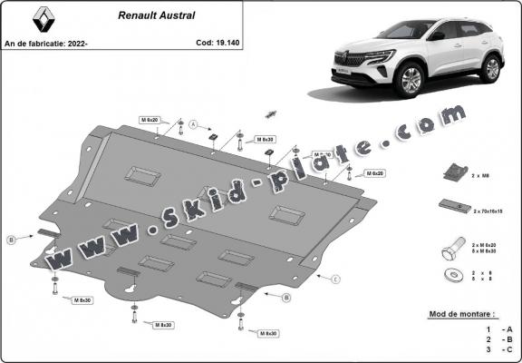 Steel skid plate for Renault Austral