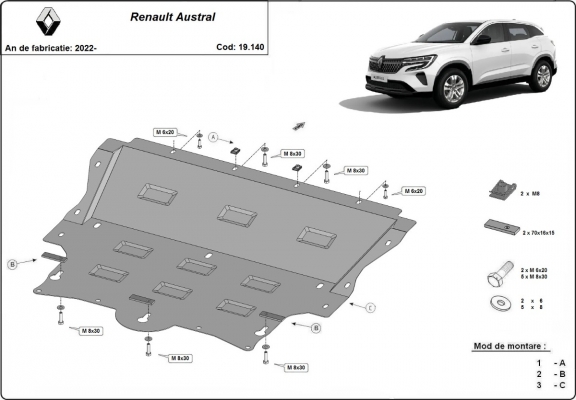 Steel skid plate for Renault Austral