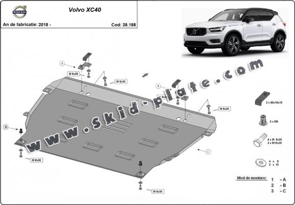 Steel skid plate for Volvo XC40