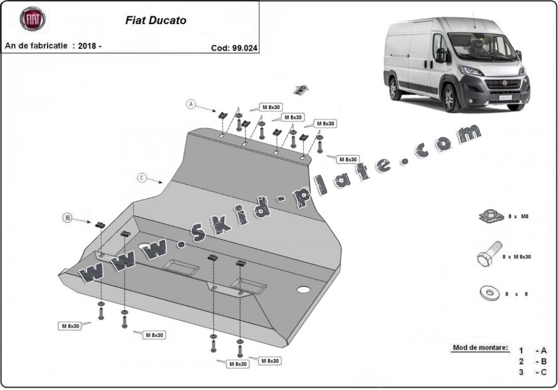 Steel fuel tank skid plate for Fiat Ducato