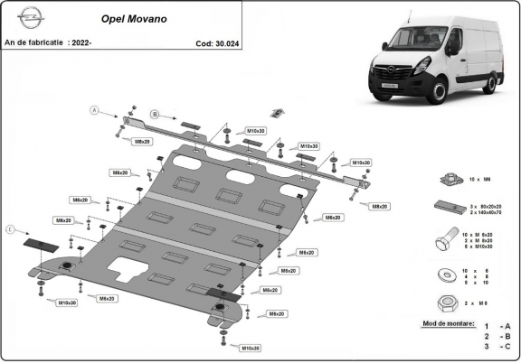 Steel skid plate for Opel Movano C 