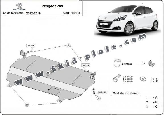 Steel skid plate for Peugeot 208