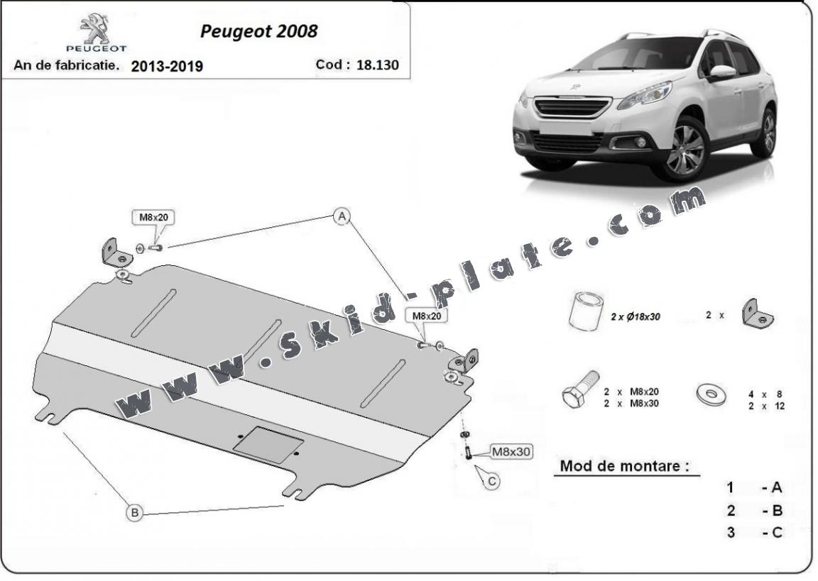 Steel skid plate for Peugeot 2008