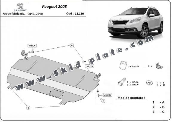Steel skid plate for Peugeot 2008