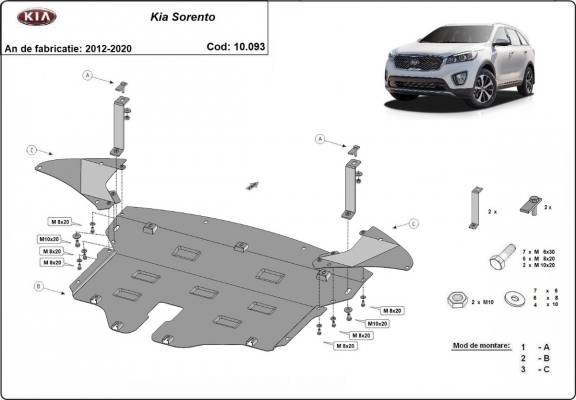 Steel skid plate for Kia Sorento UM