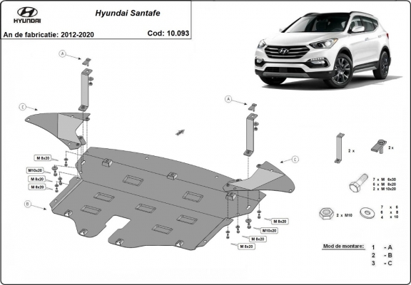 Steel skid plate for Hyundai Santa Fe