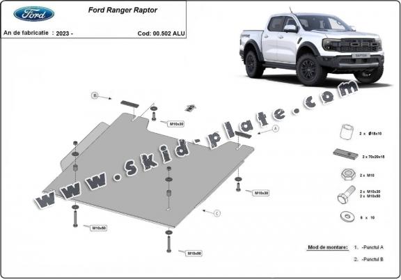Aluminum transfer case skid plate for Ford Ranger Raptor