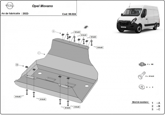 Steel fuel tank skid plate  for Opel Movano C 
