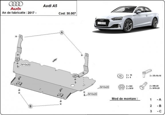 Steel skid plate for Audi A5