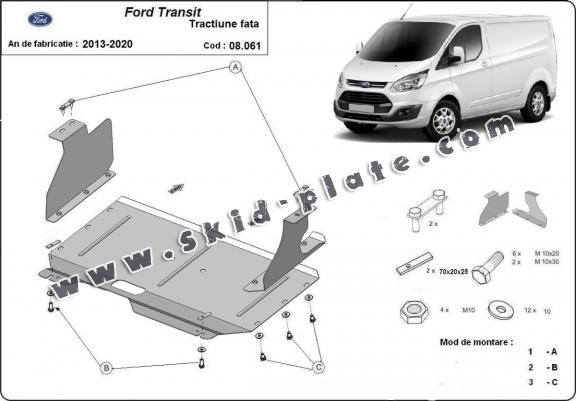 Steel skid plate for Ford Transit