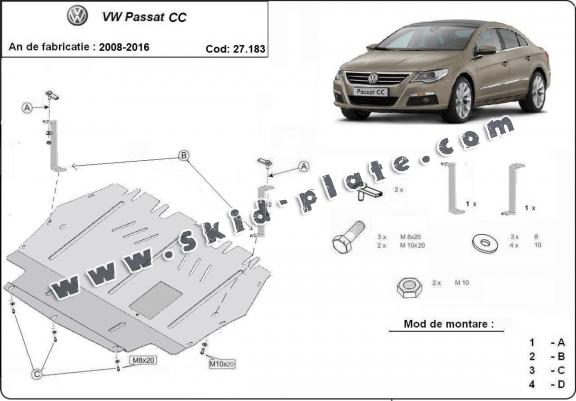 Steel skid plate for VW Passat CC
