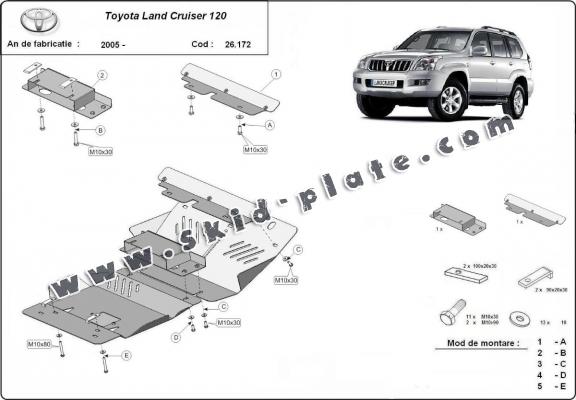 Aluminum skid plate for Toyota Land Cruiser J120